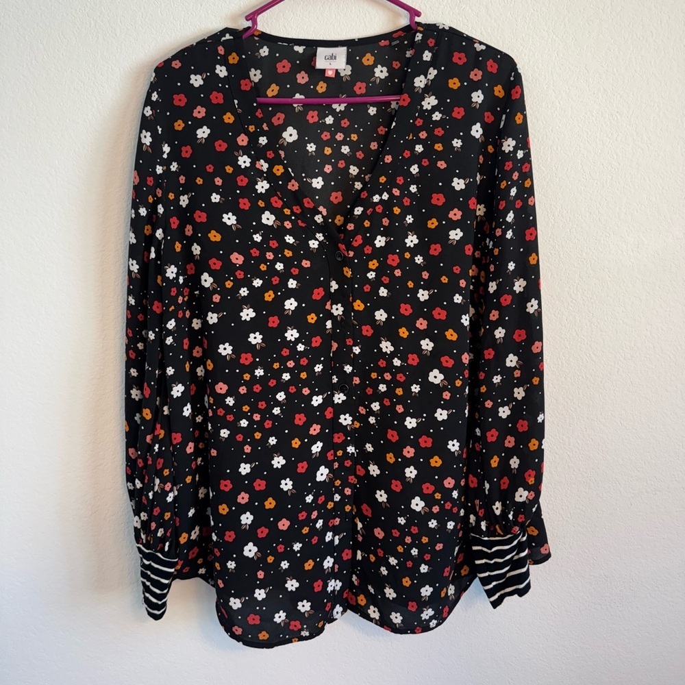 Cabi‎ Women’s Black Floral Blouse Size Large